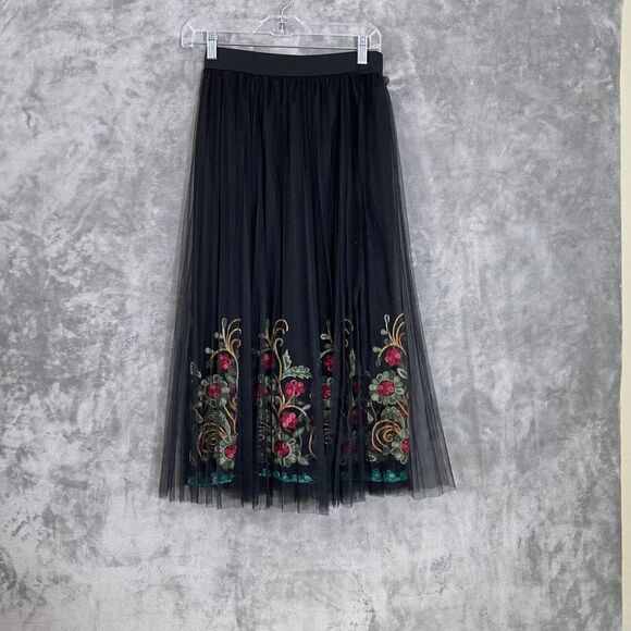 Moon Collection midi skirt size S/M black embroidered floral Fairy Boho Peasant - Picture 1 of 10